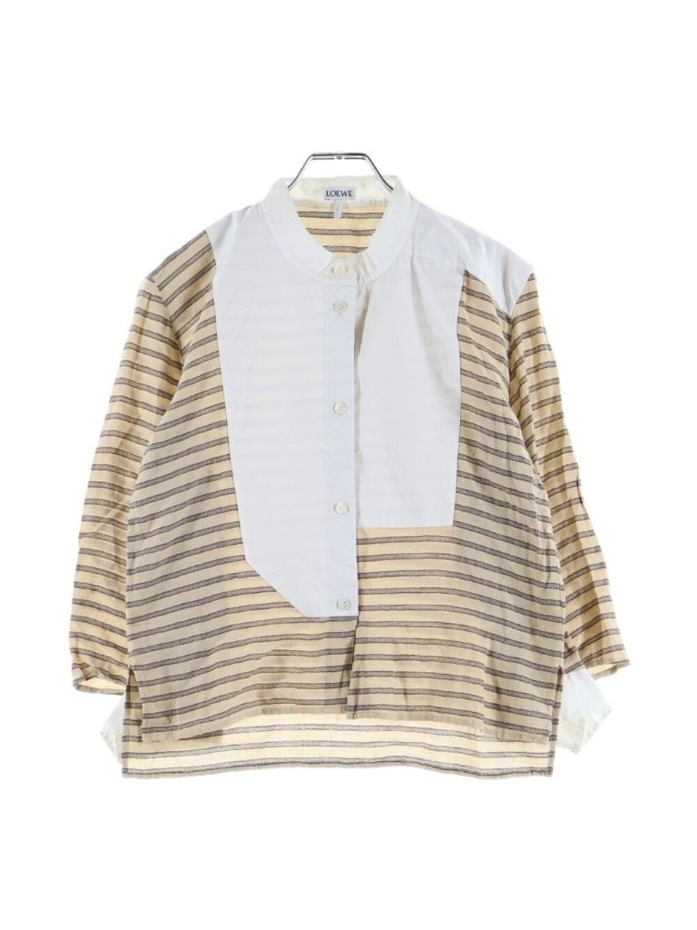 Loewe Stripe Shirt Stand Collar Border Long Sleeve Beige